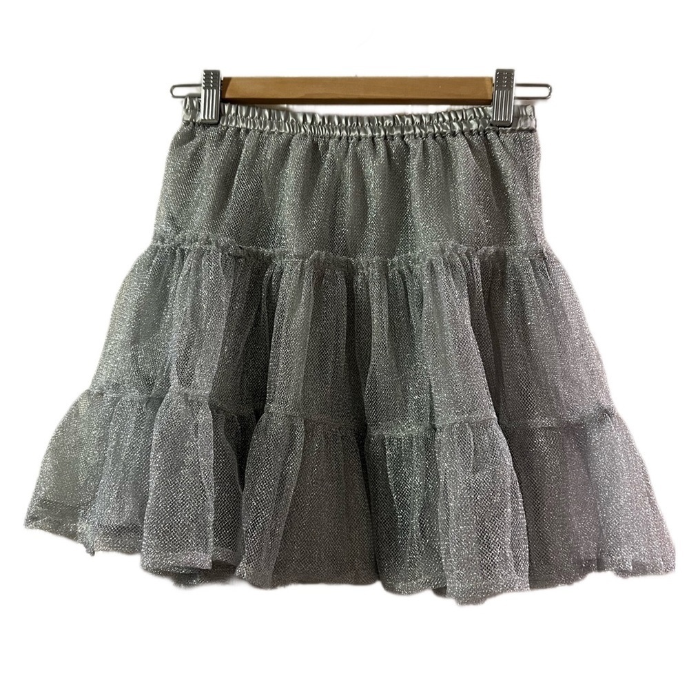 old navy • grey metallic tiered skirt with underlay